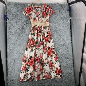 Rue21 Dress Womens Large NWT Romper Dress Floral Open Lace Work Waist Maxi